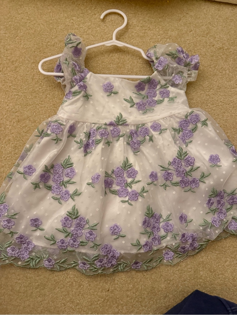 Rare Editions White Dress with Lavender Floral Embroidery